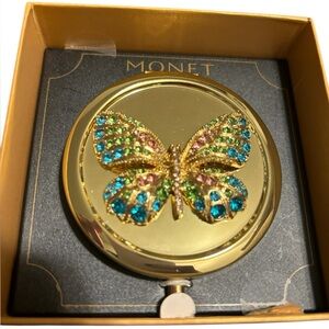 NWT Monet Gold Compact with Jeweled Butterfly